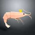 Low Poly Pink Shrimp 3D Character Model Wearing Golden Crown 3d model