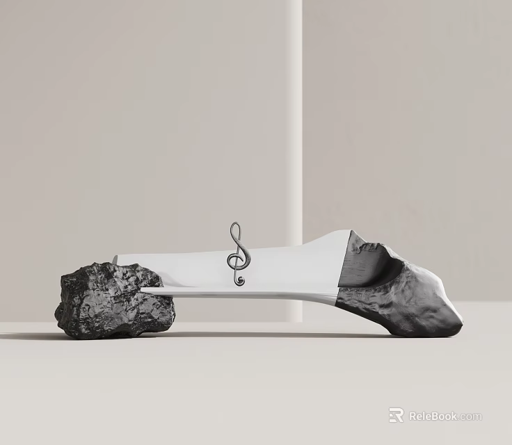 Modern Public Chair Design With Stone Base White Panel And Music Note Symbol 3d model 