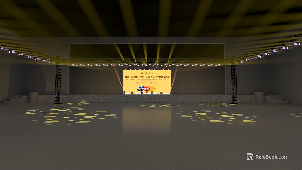 Modern Stage Design With Yellow Lighting Backdrop And Reflective Floor 3d model 