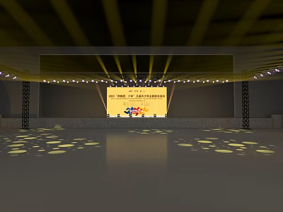 Modern Stage Design With Yellow Lighting Backdrop And Reflective Floor 3d model