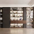 Modern Built in Bookcase with Open Shelves Dark Wood Panels and Decor Items Lighting
