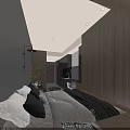 Modern Hotel Room Interior With Sofa Bed Round Table And Ambient Lighting