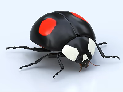 Black And Red Ladybug With White Head Detailed Body Isolated On White Background 3d model