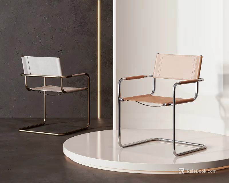 Modern Accent Chair With Sleek Metal Frame And Beige Leather Seat Design 3d model 