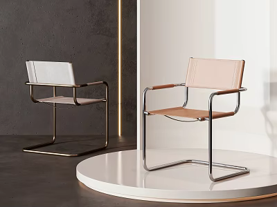 Modern Accent Chair With Sleek Metal Frame And Beige Leather Seat Design 3d model