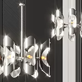 Contemporary Stylish Chandelier With Petal Design Glass Elements Illuminated In Dark Striped Interior