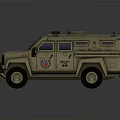 Sand colored Military Armored Vehicle With Roof Mounted Equipment Side Emblem And Large Tires
