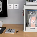 Organized Office Desk Setup With Desk Organizer Glass Cups Pink Label Clock Display And Supplies
