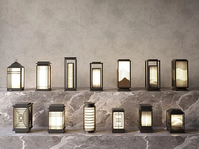 Outdoor Lights with Various Decorative Designs and Metal Frames for Garden Decoration 3d model