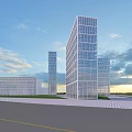 Modern Office Complex with Glass Facades Multiple Buildings and Blue Sky Background 3d model