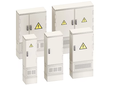 Industrial Equipment Enclosures Featuring Multiple White Cabinets With Warning Signs 3d model