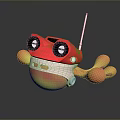 Cute Cartoon Game Movie Character With Red Body Large Black Eyes And White Antenna