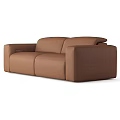 Modern Brown Leather Sofa With Rounded Armrest And Spacious Seating Design 3d model