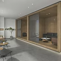 Modern Lounge Area With Wooden Partition Sofa Coffee Table Gray Floor And Plants
