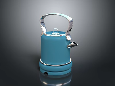 Blue Electric Kettle With Silver Handle And Modern Design For Home Use 3d model