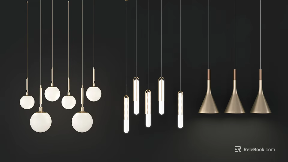 Modern Pendant Lights With Various Designs Including Spherical Cylindrical And Conical Shapes 3d model 