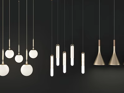 Modern Pendant Lights With Various Designs Including Spherical Cylindrical And Conical Shapes 3d model