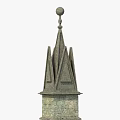 Tall Gothic Stone Pillar With Layered Structure And Spire Top Design