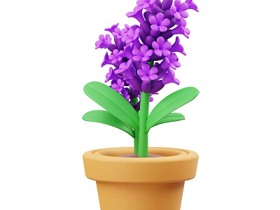 Beautiful Purple Hyacinth Plant With Green Leaves In Terracotta Pot 3d model