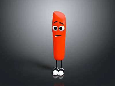 Cute Orange Cartoon Crayon With Sad Face Black Legs And White Shoes 3d model