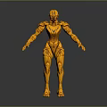 Golden Mechanical Humanoid Game Movie Character With Detailed Armored Design