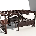 Wooden Pergola Outdoor Structure With Swing Bench Table And Decorative Plant