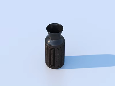 Black Decorative Vase With Carved Texture On Light Blue Background 3d model