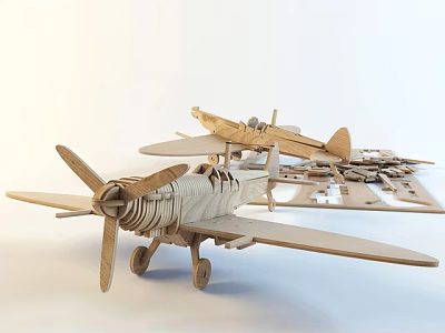 Wooden Building Blocks Airplane Models 3D Puzzle Construction Set With Detailed Parts 3d model
