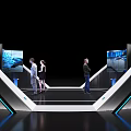 Modern Futuristic Exhibition Hall Interior With Curved Design And Interactive Digital Screens