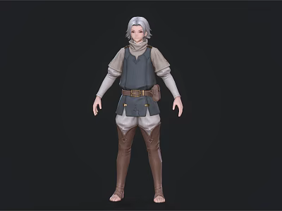 Man In Brown Waistcoat With Silver Hair White Pants And Brown Boots 3D Character 3d model