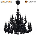 Black Classic Chandelier With Intricate Carvings And Multiple Candle Shaped Bulbs