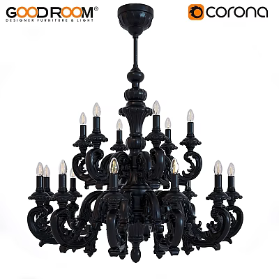 Black Classic Chandelier With Intricate Carvings And Multiple Candle Shaped Bulbs 3d model