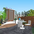Modern Garden Landscape With Terrace Outdoor Seating Greenery And Swing Chair