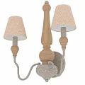 Classic Wooden Wall Lamp With Two Fabric Shades And Elegant Design