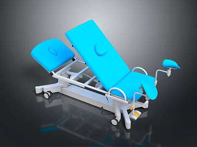 Blue Adjustable Medical Examination Table With Metal Frame And Mobile Wheels 3d model