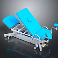 Blue Adjustable Medical Examination Table With Metal Frame And Mobile Wheels 3d model