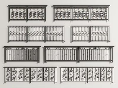 Various Decorative Metal Fence Designs Featuring Ornate Patterns and Simple Styles 3d model
