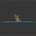 Cartoon Tropical Island Scene With Palm Trees Sandy Beach And Blue Water