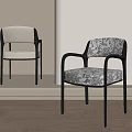Modern Dining Chairs With Patterned Upholstery And Black Metal Armrests Frames 3d model