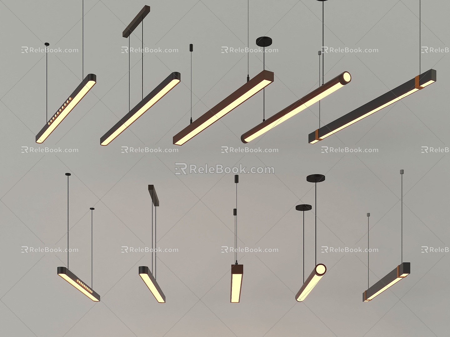 office long strip chandelier led chandelier restaurant chandelier 3d model