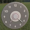 Round Silver Clock With Numbers And Hands On Green Grass Background And Trees 3d model