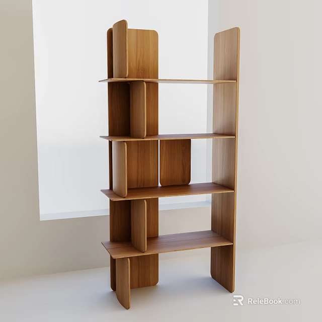 Modern Wooden Bookshelf With Open Compartments And Multiple Shelves For Home Storage 3d model 