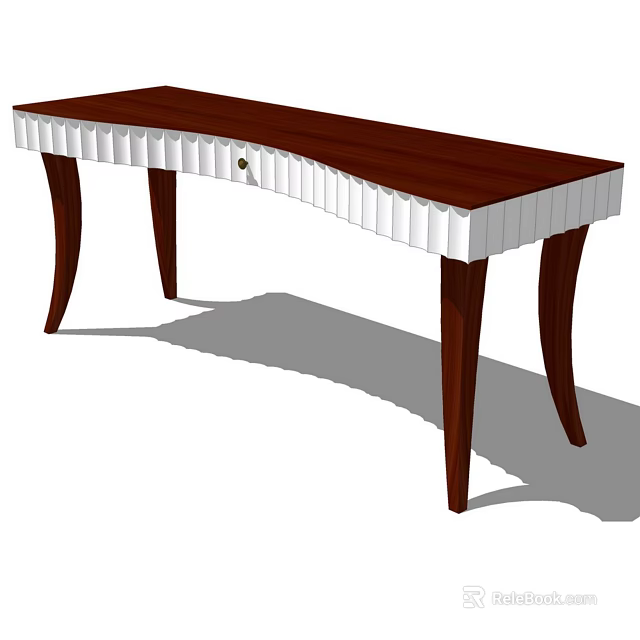 Stylish Wooden Desk With Curved Top White Trim And Slim Brown Legs 3d model 