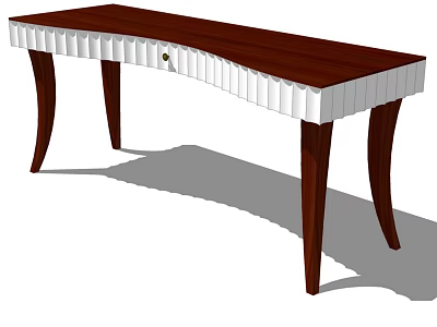 Stylish Wooden Desk With Curved Top White Trim And Slim Brown Legs 3d model