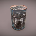Household Metal Storage Canister with Cylindrical Shape Striped Design and Red Rimmed Top