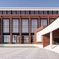 Modern Red Brick School Building With Multi story Design Spacious Entrance Plaza and Green Lawn
