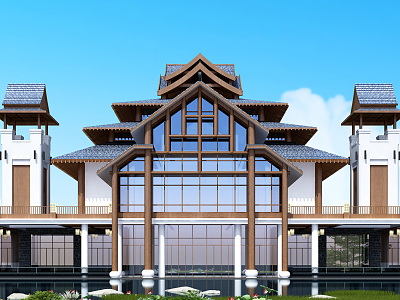 Chinese Hotel Architecture Hotel 3d model