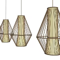 Modern Geometric Chandeliers With Metal Frame And Warm Light Lampshades Arranged In Row