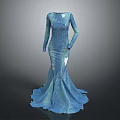Blue Mermaid Style Long Sleeve Dress With Shimmering Fabric And Elegant Floor Length Design