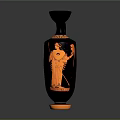 Black Vase With Classical Orange Figure Design And Decorative Patterns